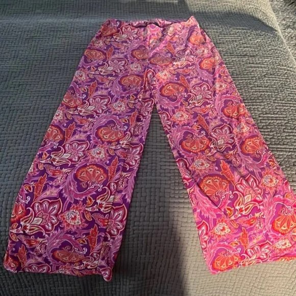 Chaps Floral Print Stretch Jersey Wide Leg Pull On Pants NWOT Sz L - Picture 1 of 4